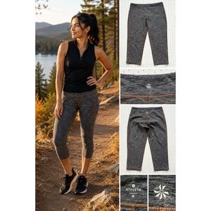 Athleta Capri Leggings M Gray Heather Copper Stitch Yoga Running Workout Pants